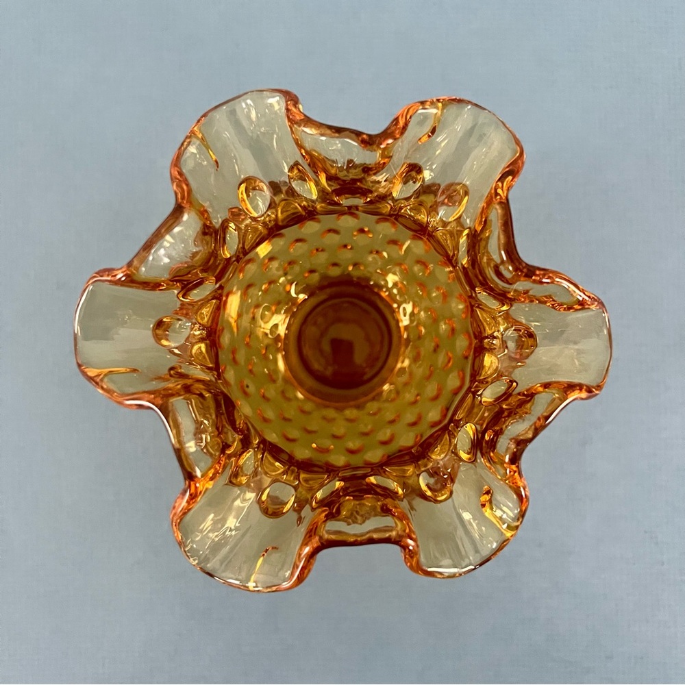 Vintage Fenton Amber Hobnail Vase & Sugar Bowl - Picture 3 of 8